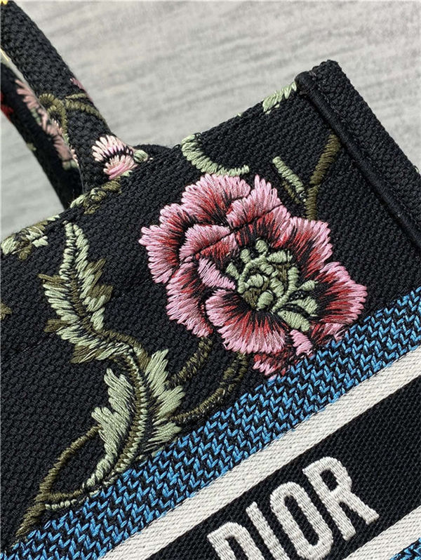 SMALL Dior BOOK TOTE Dior Petites Fleurs Embroidery Black High