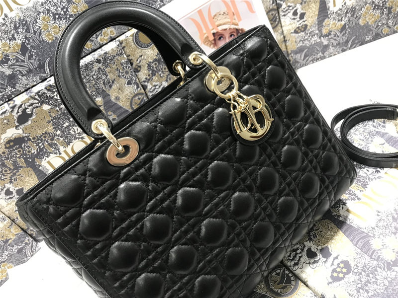 LARGE LADY Dior BAG Cannage Lambskin Black High