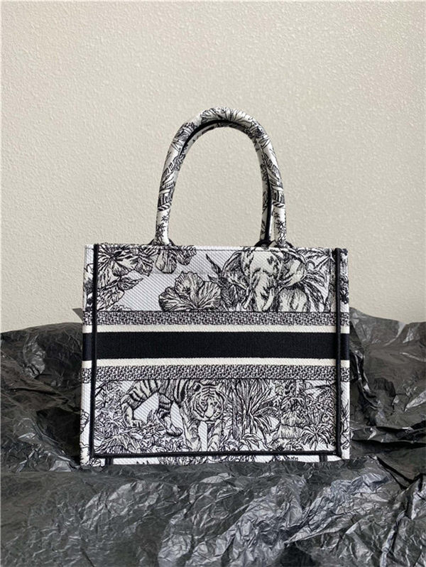 SMALL Dior BOOK TOTE Toile de Jouy Voyage Embroidery Black/White High