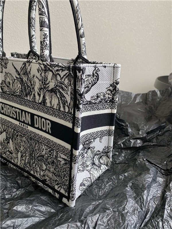 SMALL Dior BOOK TOTE Toile de Jouy Voyage Embroidery Black/White High