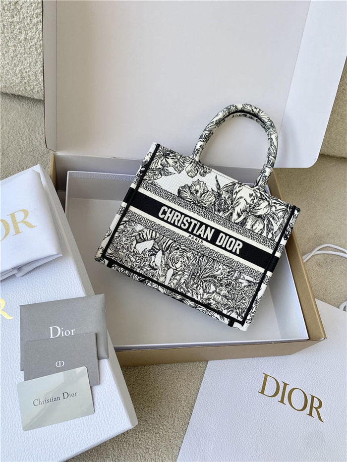 SMALL Dior BOOK TOTE Toile de Jouy Voyage Embroidery Black/White High