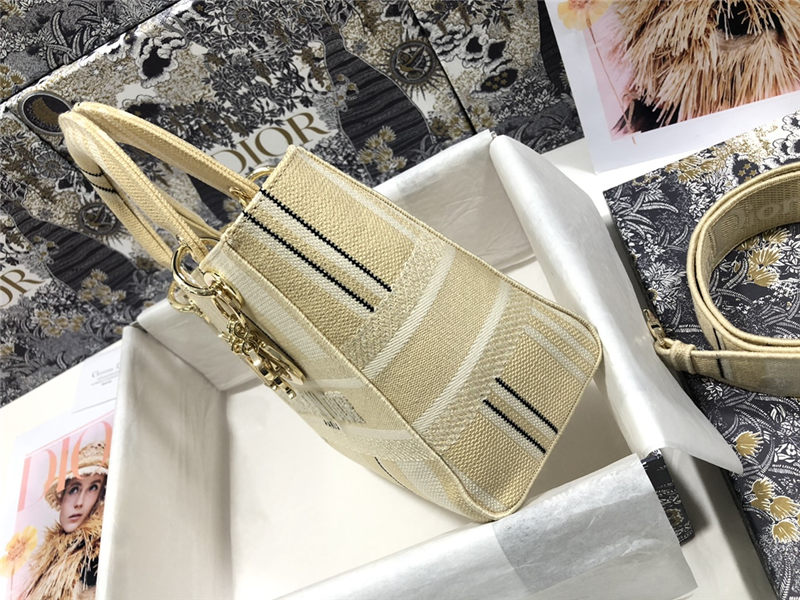 MEDIUM LADY D-LITE BAG Stripe Embroidery High