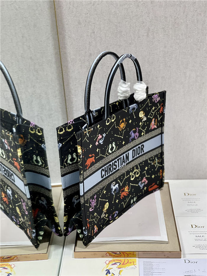 LARGE Dior BOOK TOTE Dior Pixel Zodiac Embroidery Black High