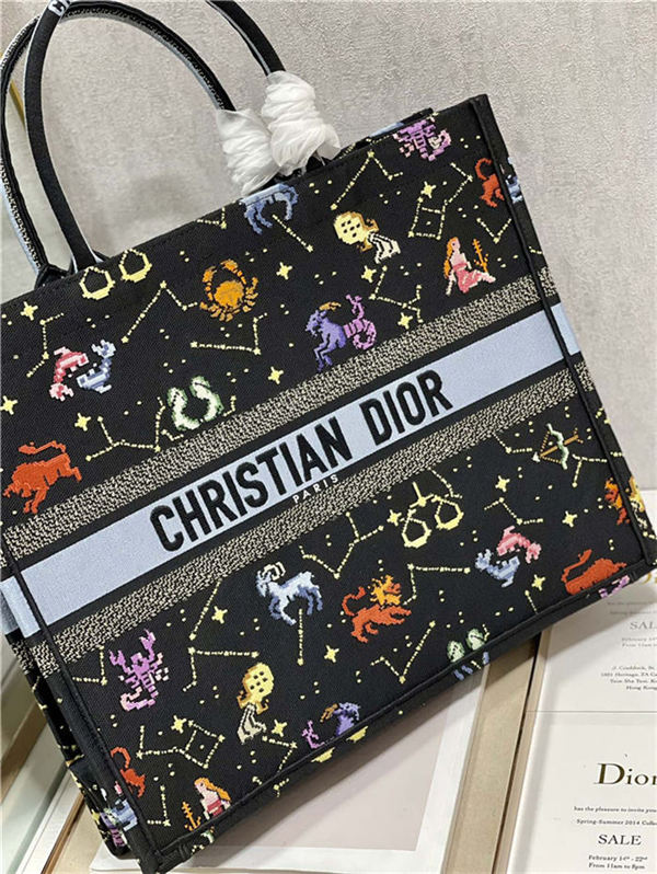 LARGE Dior BOOK TOTE Dior Pixel Zodiac Embroidery Black High