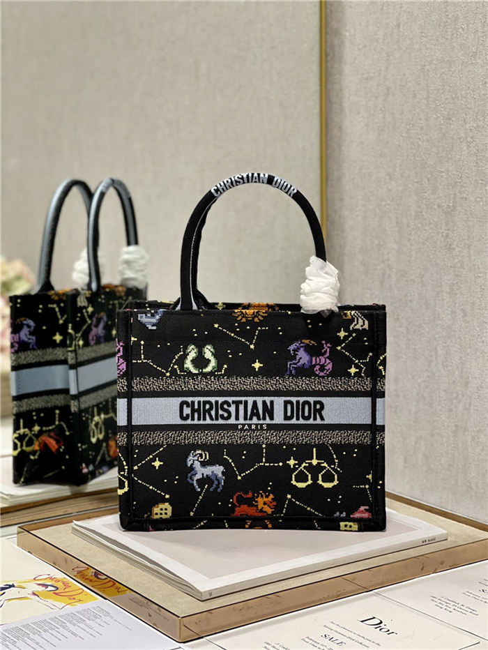 SMALL Dior BOOK TOTE Dior Pixel Zodiac Embroidery Black High