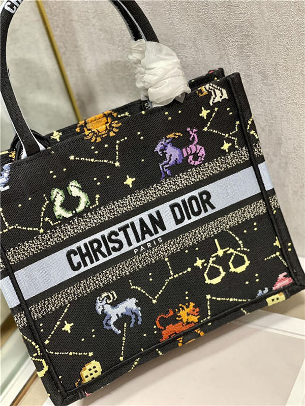 SMALL Dior BOOK TOTE Dior Pixel Zodiac Embroidery Black High