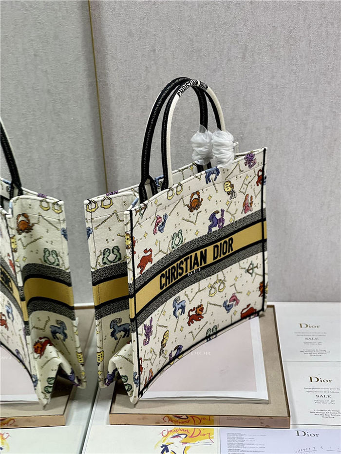 LARGE Dior BOOK TOTE Dior Pixel Zodiac Embroidery White High