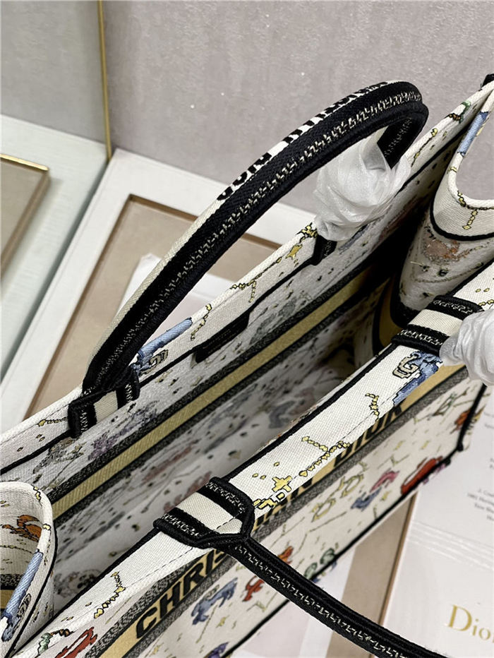 LARGE Dior BOOK TOTE Dior Pixel Zodiac Embroidery White High