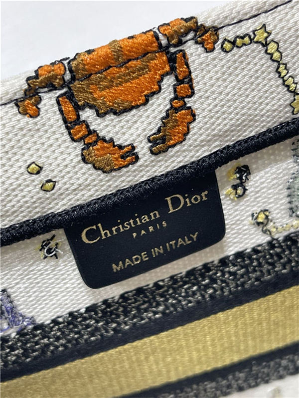 SMALL Dior BOOK TOTE Dior Pixel Zodiac Embroidery White High