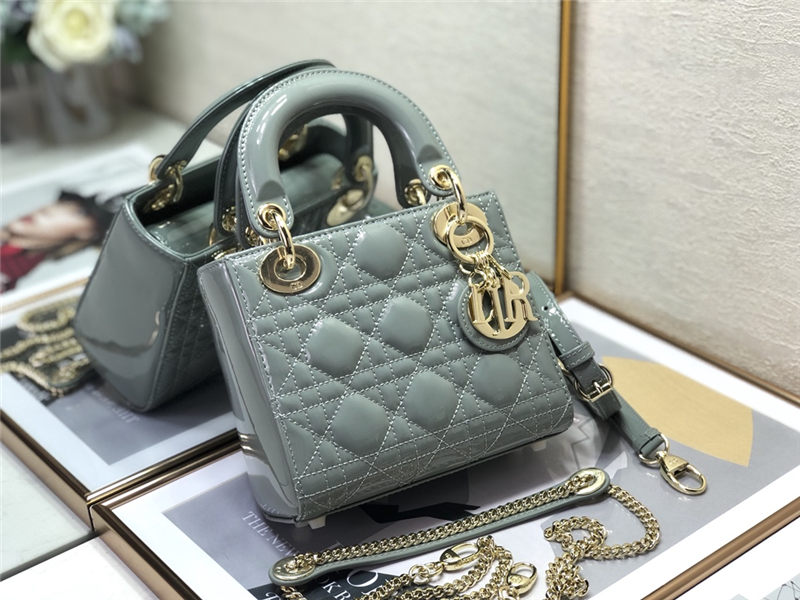 MINI LADY Dior BAG Patent Cannage Calfskin Grey Blue High