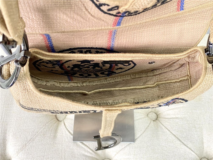 SADDLE BAG Jute Canvas Embroidered with Dior Union Motif High