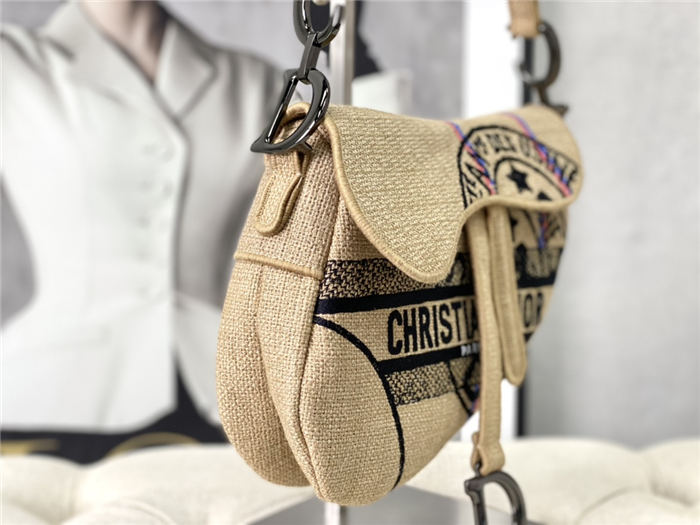 SADDLE BAG Jute Canvas Embroidered with Dior Union Motif High