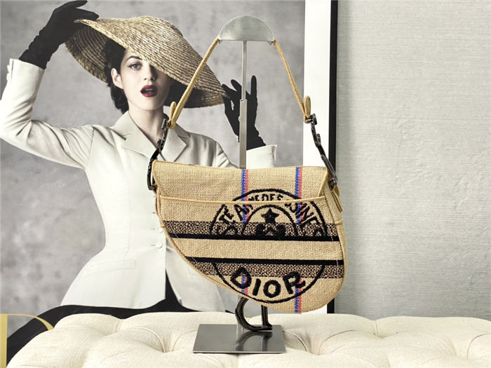 SADDLE BAG Jute Canvas Embroidered with Dior Union Motif High