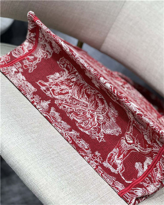 MEDIUM Dior BOOK TOTE Toile de Jouy Reverse Embroidery Red High