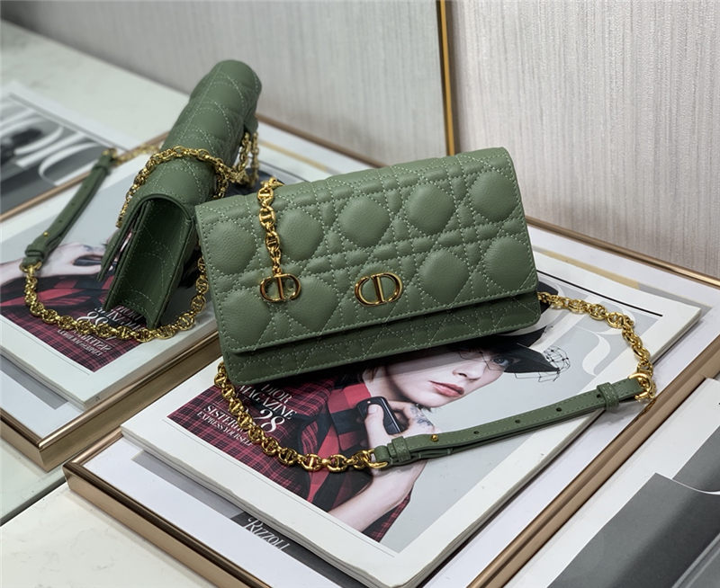 Dior CARO BELT POUCH WITH CHAIN Supple Cannage Calfskin Green High