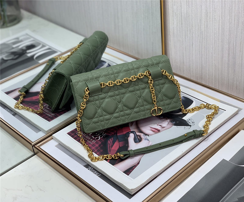 Dior CARO BELT POUCH WITH CHAIN Supple Cannage Calfskin Green High