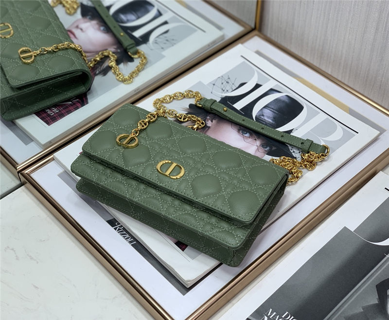 Dior CARO BELT POUCH WITH CHAIN Supple Cannage Calfskin Green High