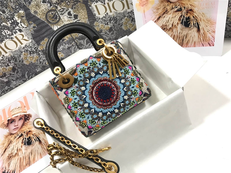 MINI LADY Dior BAG Embroidery Calfskin High