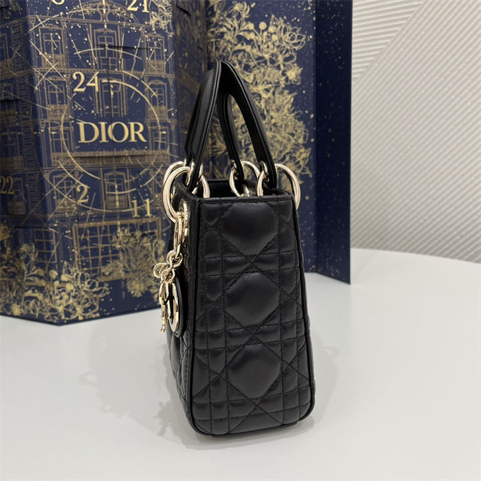 MINI LADY Dior BAG Cannage Lambskin Gold Metal Black High