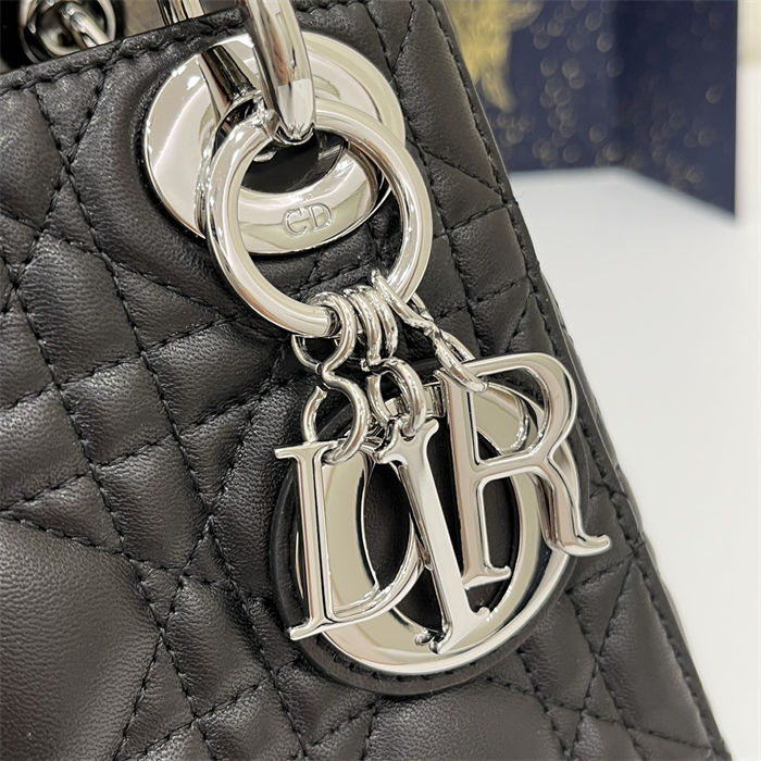 MINI LADY Dior BAG Cannage Lambskin Silver Metal Black High