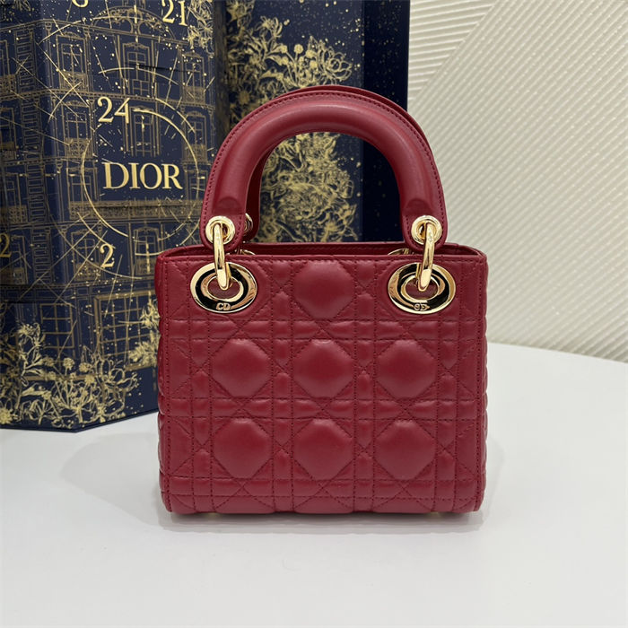 MINI LADY Dior BAG Cannage Lambskin Gold Metal Cherry High