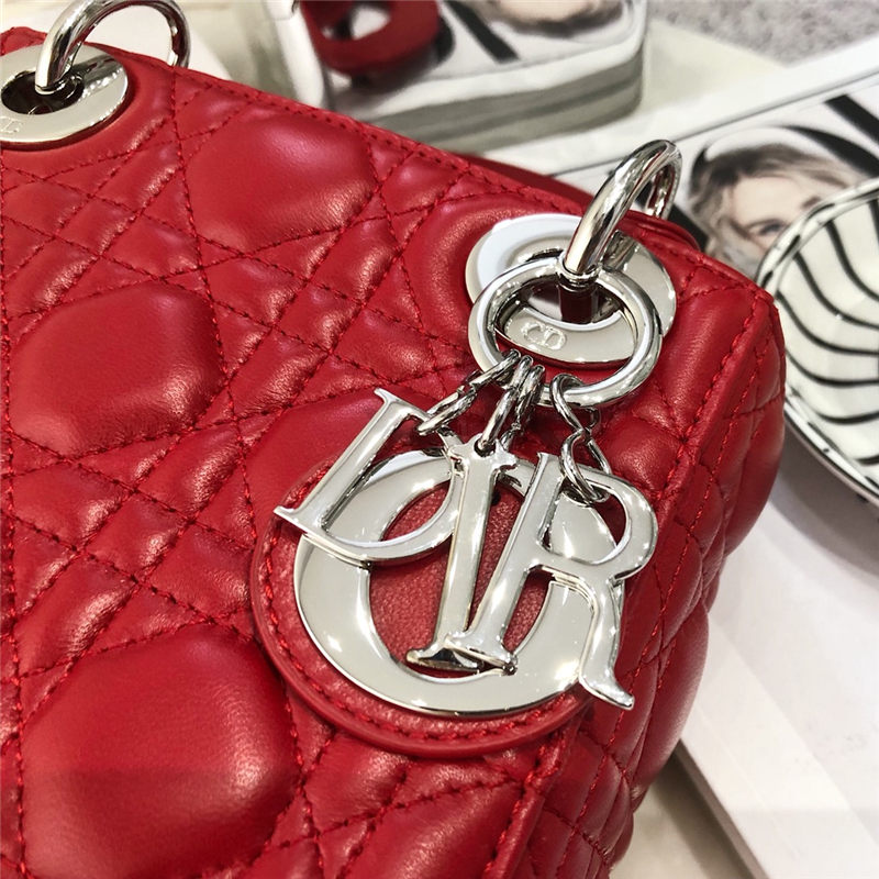 MINI LADY Dior BAG Cannage Lambskin Silver Metal Cherry High