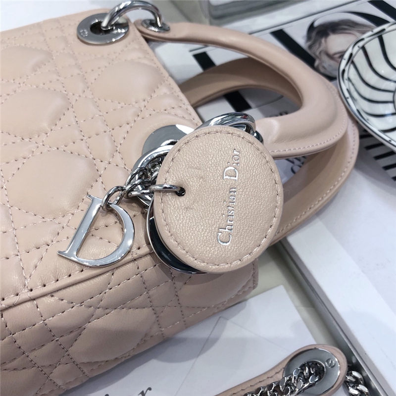 MINI LADY Dior BAG Cannage Lambskin Silver Metal Pink High