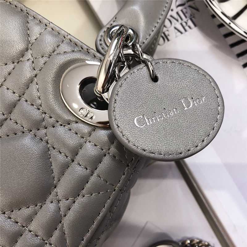 MINI LADY Dior BAG Cannage Lambskin Silver Metal Grey High