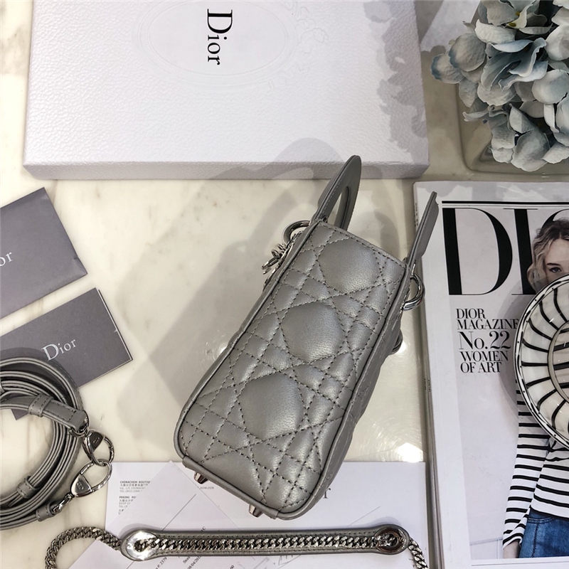 MINI LADY Dior BAG Cannage Lambskin Silver Metal Grey High