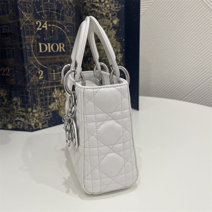 MINI LADY Dior BAG Cannage Lambskin Silver Metal White High