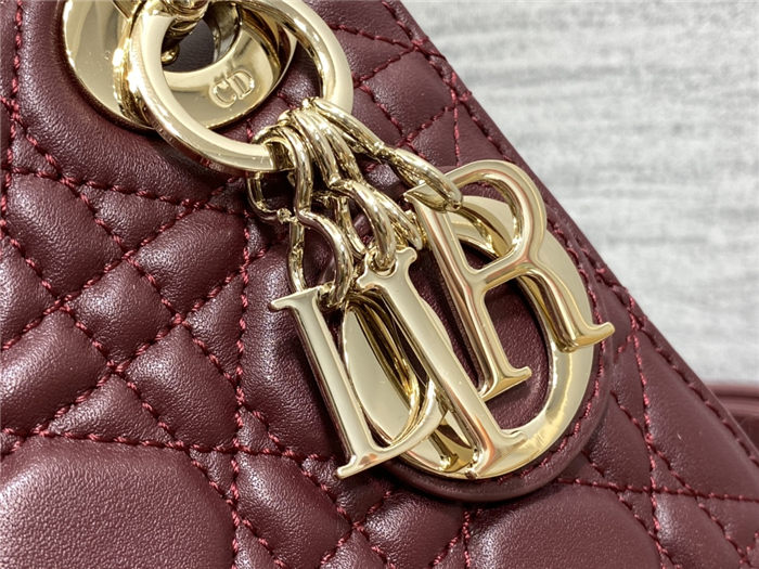 MINI LADY Dior BAG Cannage Lambskin Gold Metal Burgundy High