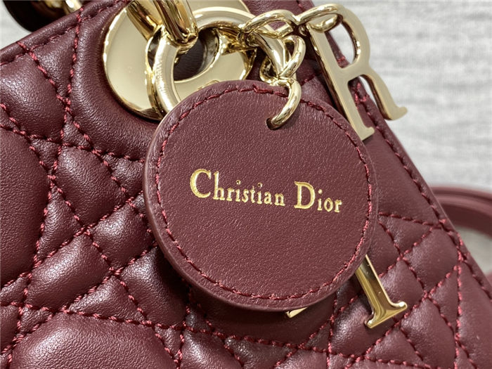 MINI LADY Dior BAG Cannage Lambskin Gold Metal Burgundy High