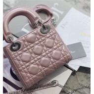 MINI LADY Dior BAG Cannage Lambskin Silver Metal Pink High