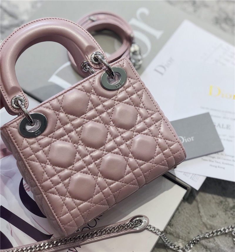 MINI LADY Dior BAG Cannage Lambskin Silver Metal Pink High