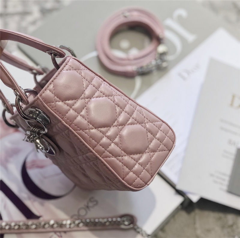 MINI LADY Dior BAG Cannage Lambskin Silver Metal Pink High