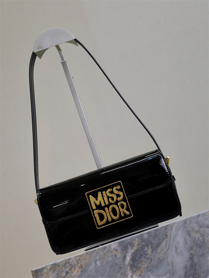 MISS DIOR FLAP BAG Patent Calfskin Black High