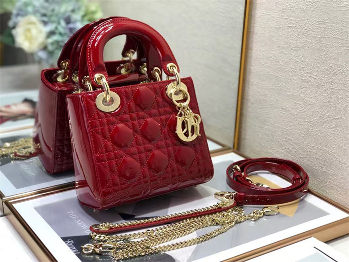 MINI LADY Dior BAG Patent Cannage Calfskin Red High