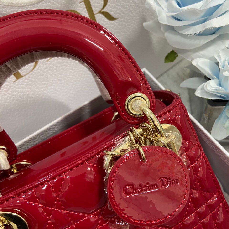 MINI LADY Dior BAG Patent Cannage Calfskin Red High