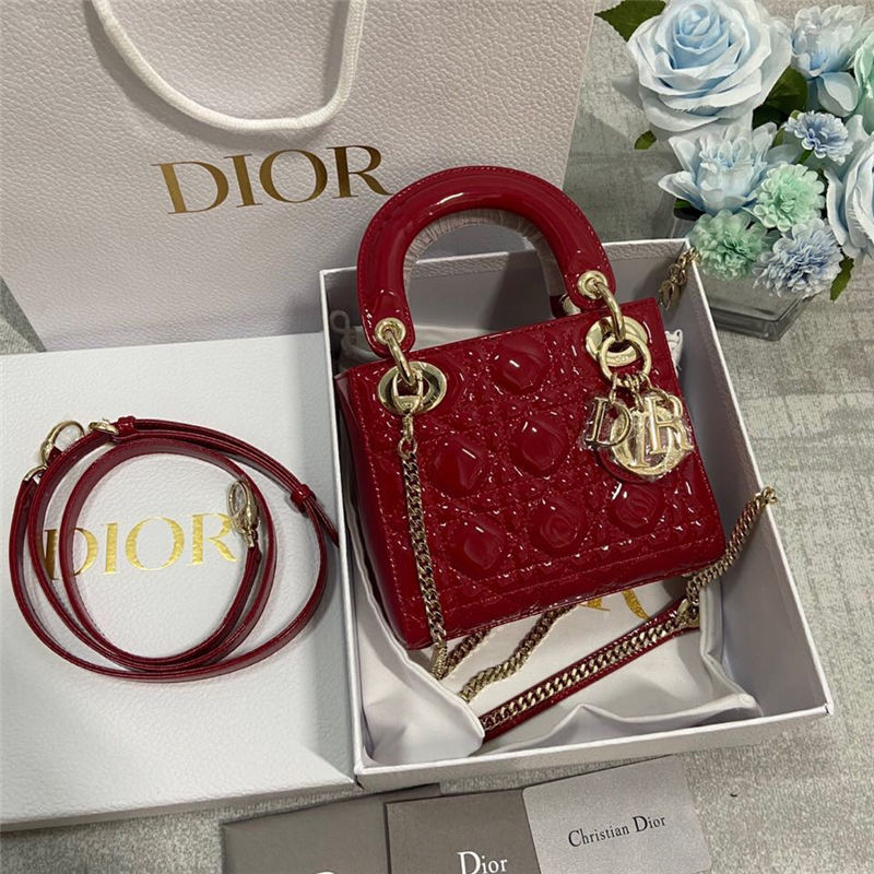 MINI LADY Dior BAG Patent Cannage Calfskin Red High