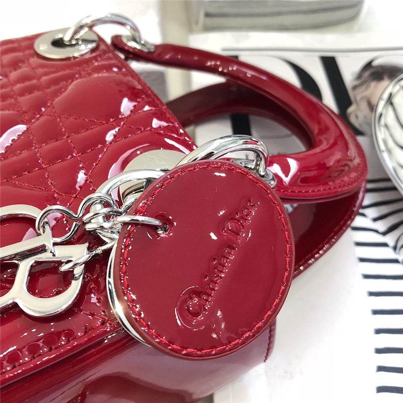 MINI LADY Dior BAG Patent Cannage Calfskin Silver Metal Red High