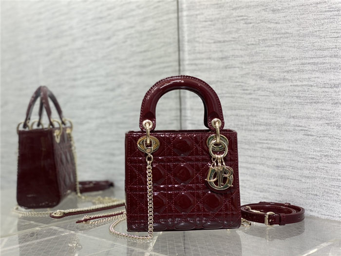 MINI LADY Dior BAG Patent Cannage Calfskin Burgundy High