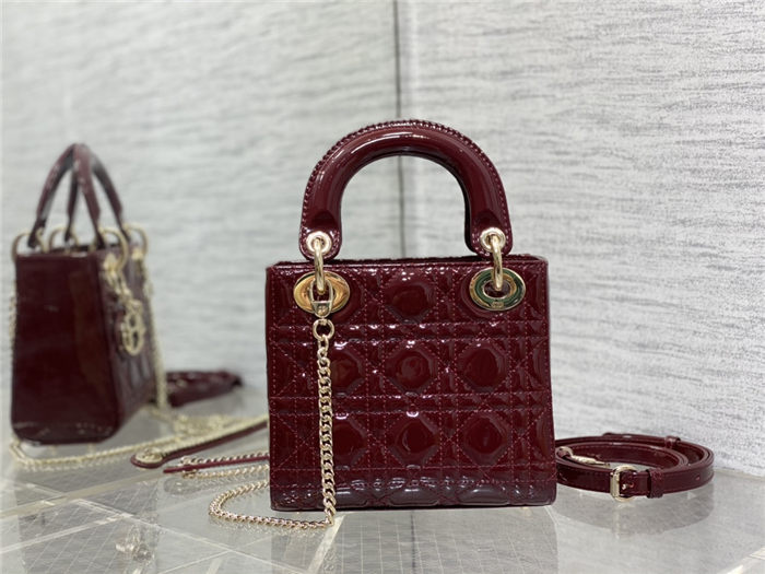 MINI LADY Dior BAG Patent Cannage Calfskin Burgundy High