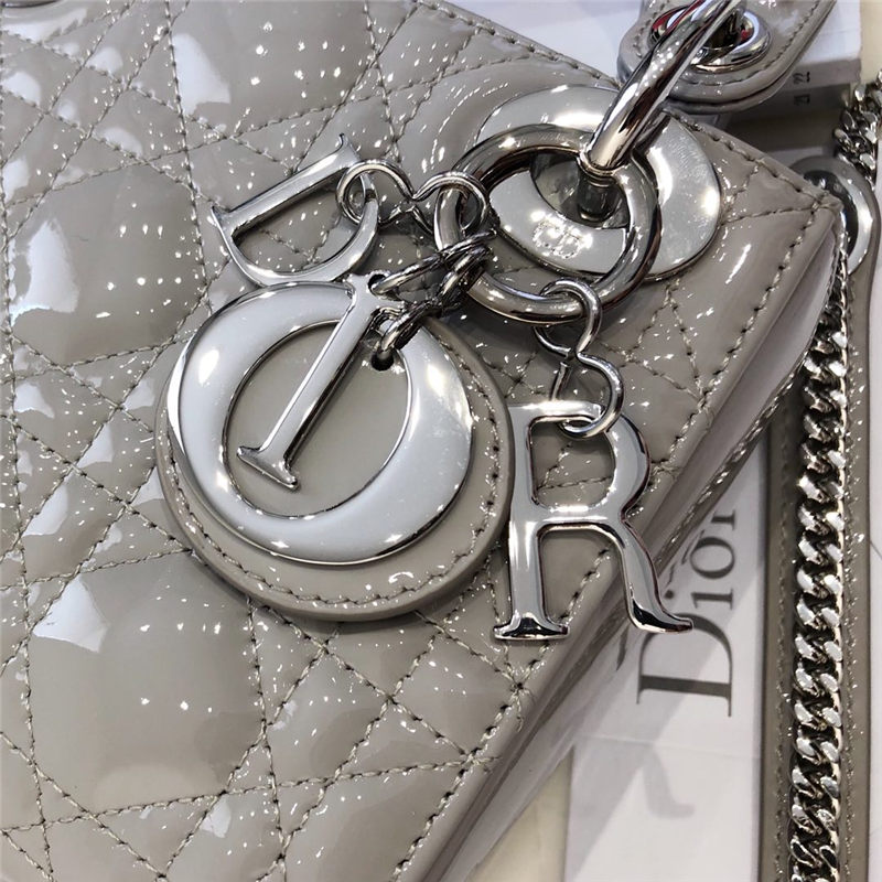 MINI LADY Dior BAG Patent Cannage Calfskin Silver Metal Grey High