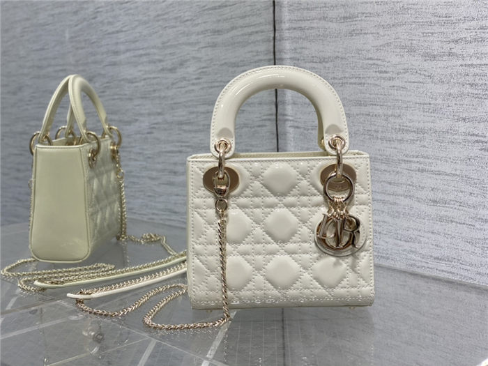 MINI LADY Dior BAG Patent Cannage Calfskin White High