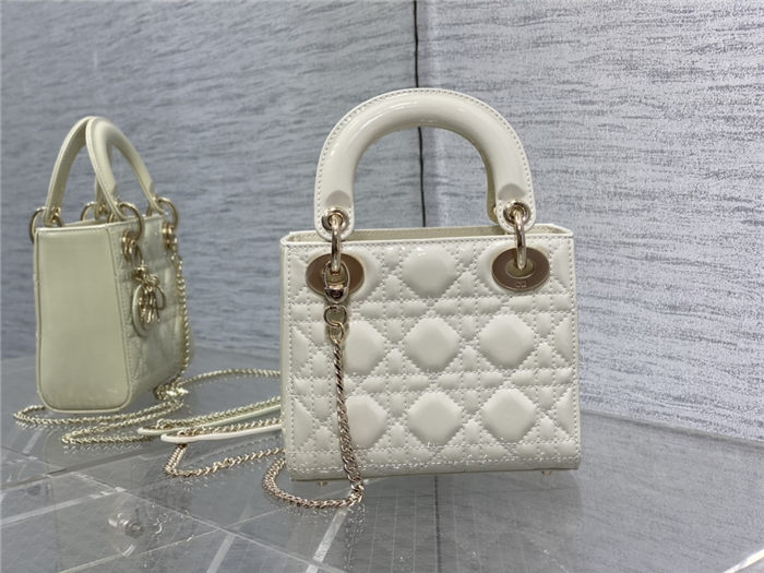 MINI LADY Dior BAG Patent Cannage Calfskin White High