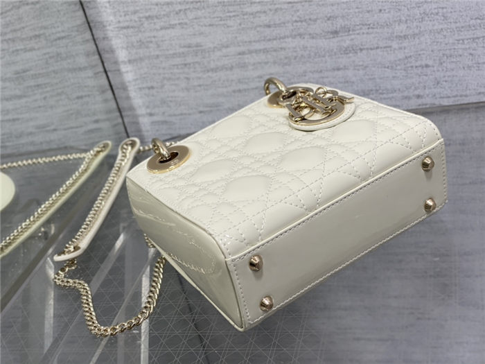 MINI LADY Dior BAG Patent Cannage Calfskin White High