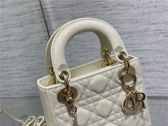 MINI LADY Dior BAG Patent Cannage Calfskin White High