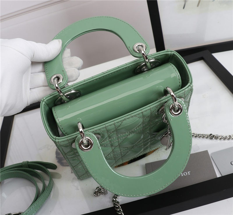 MINI LADY Dior BAG Patent Cannage Calfskin Silver Metal Green High