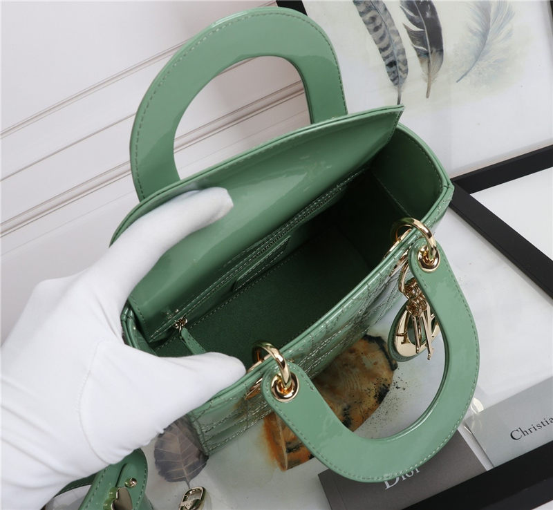 MINI LADY Dior BAG Patent Cannage Calfskin Silver Metal Green High