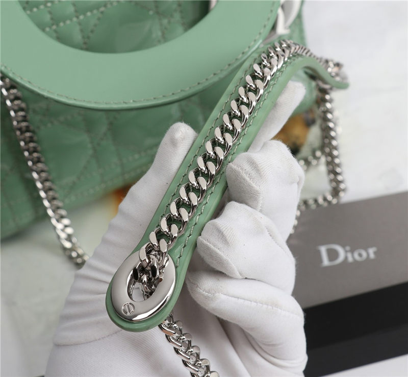 MINI LADY Dior BAG Patent Cannage Calfskin Silver Metal Green High